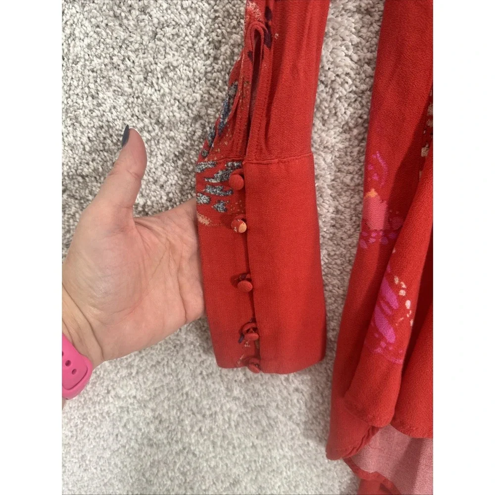 Free‎ People XS Field of Butterflies Red Tunic Mini Dress/Blouse
